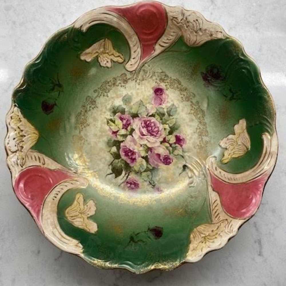 Early 1900's Buffalo Pottery Bowl, Hand-Painted, 10-1/2"w x 3"h